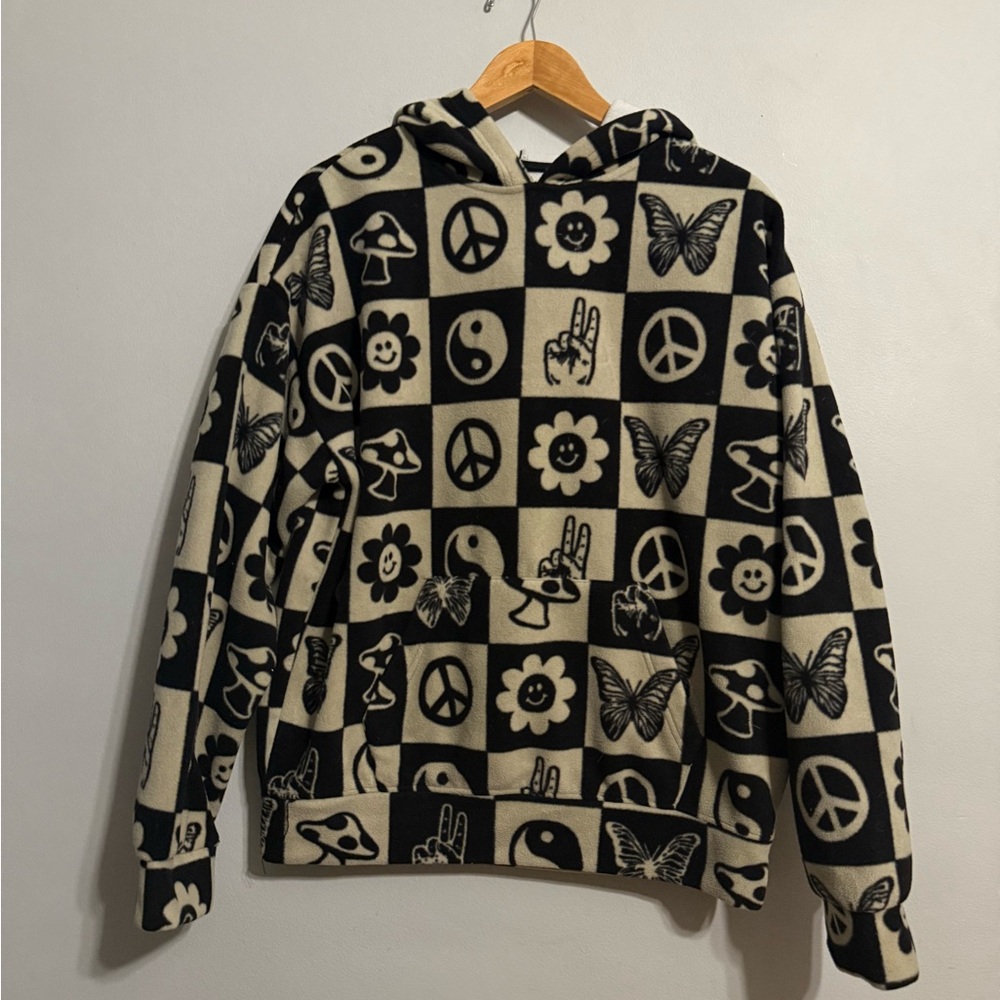 Fleece Hippie Warm Hoodie Mushroom Pattern Cozy Sweatshirt